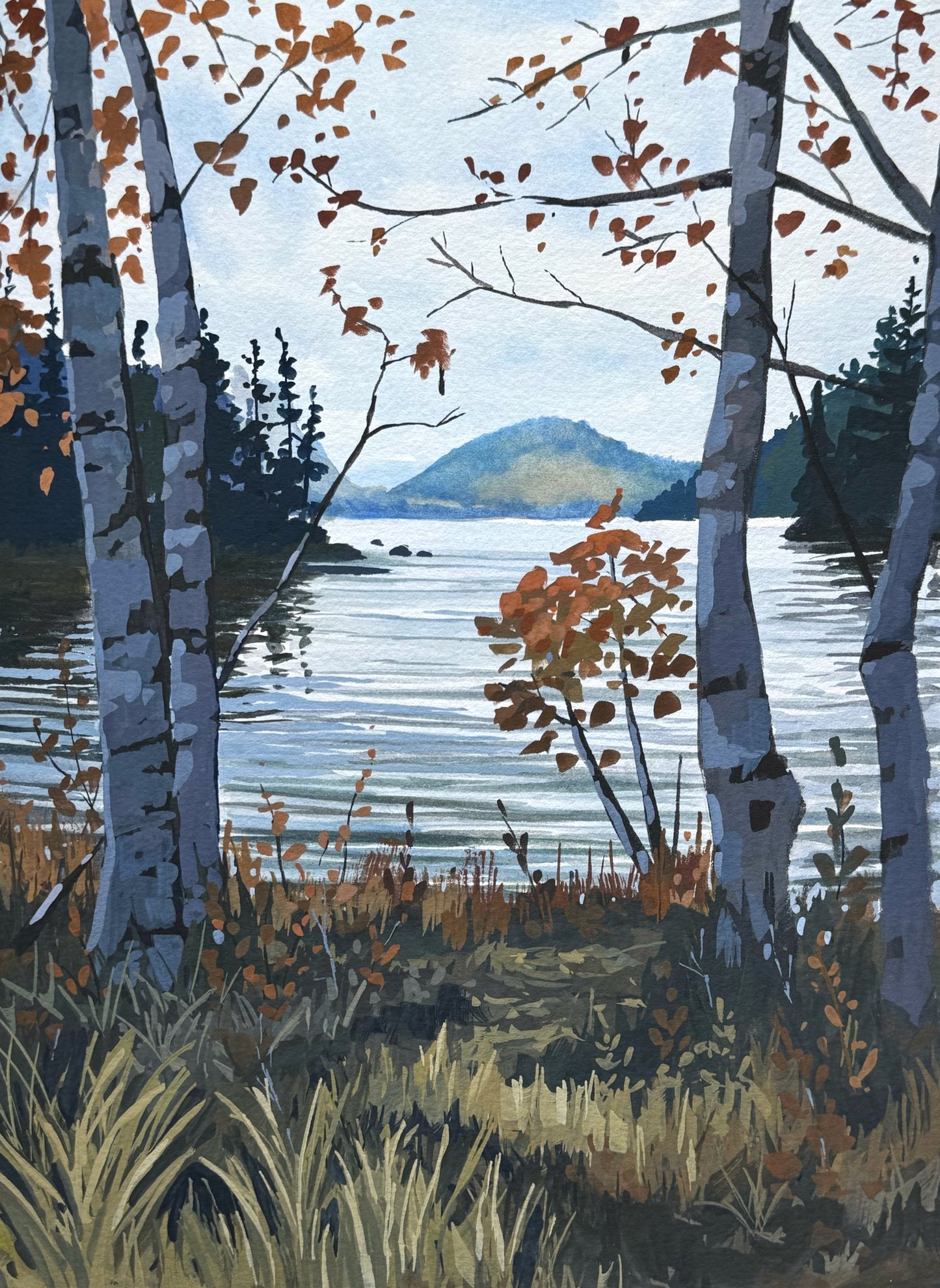 'Autumn at Eagle Lake' Original Gouache Painting