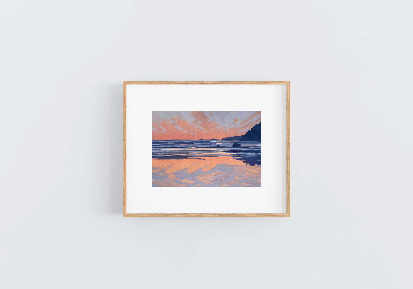 'Blazing Coastal Sunset' Original Gouache Painting