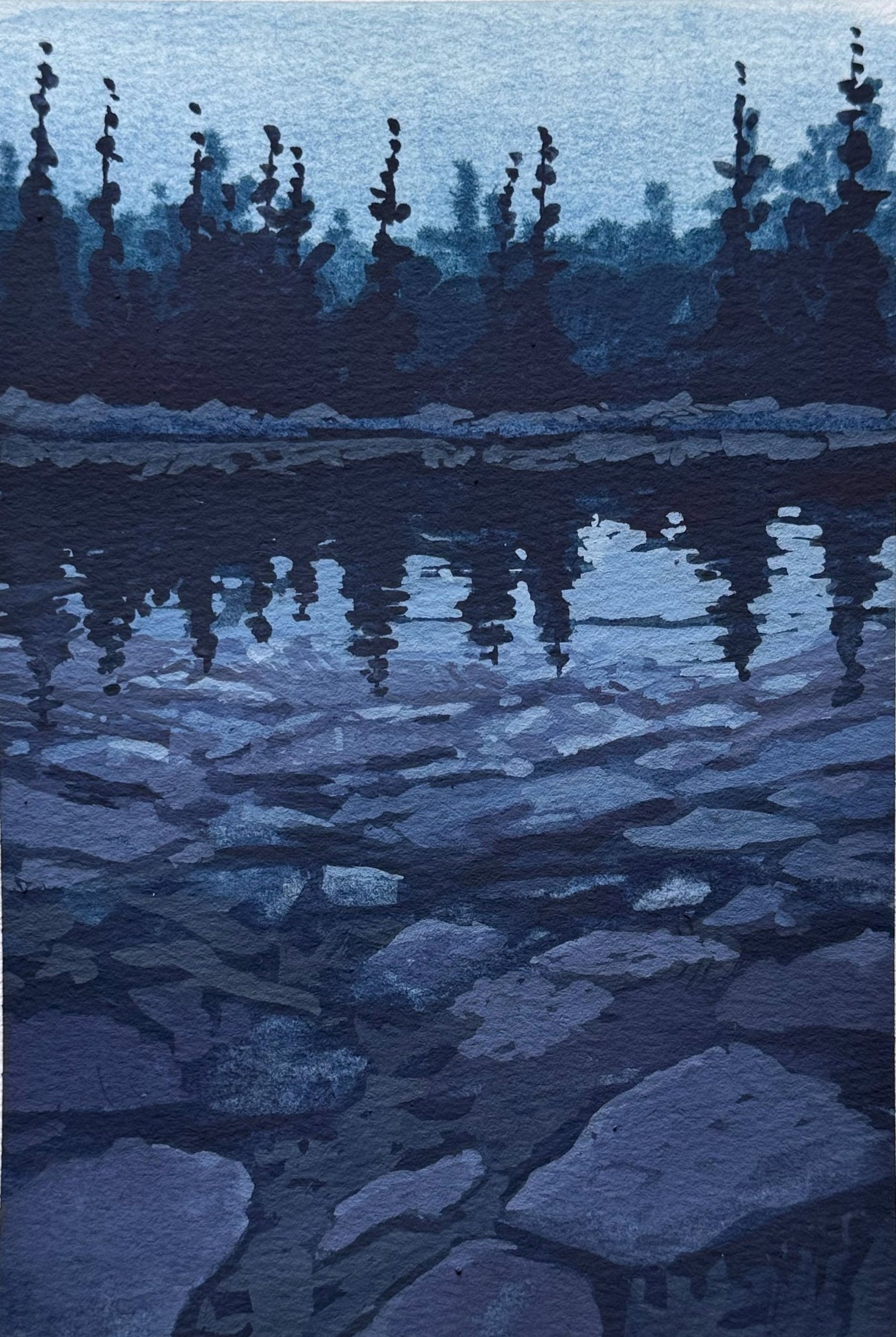 'Blue Hour Peace' Original Gouache Painting