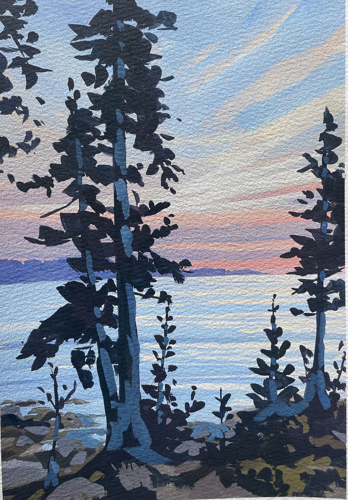 'By the Harbor' Original Gouache Painting