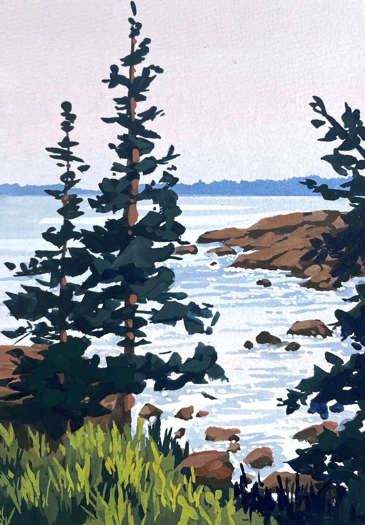 'Coastline View' Original Gouache Painting