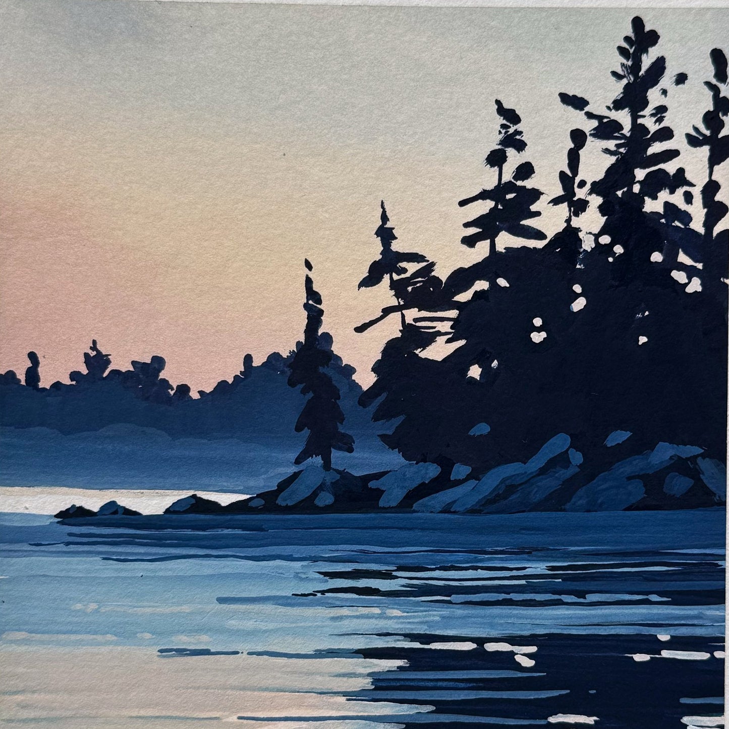 'Cove at Sunrise' Original Gouache Painting