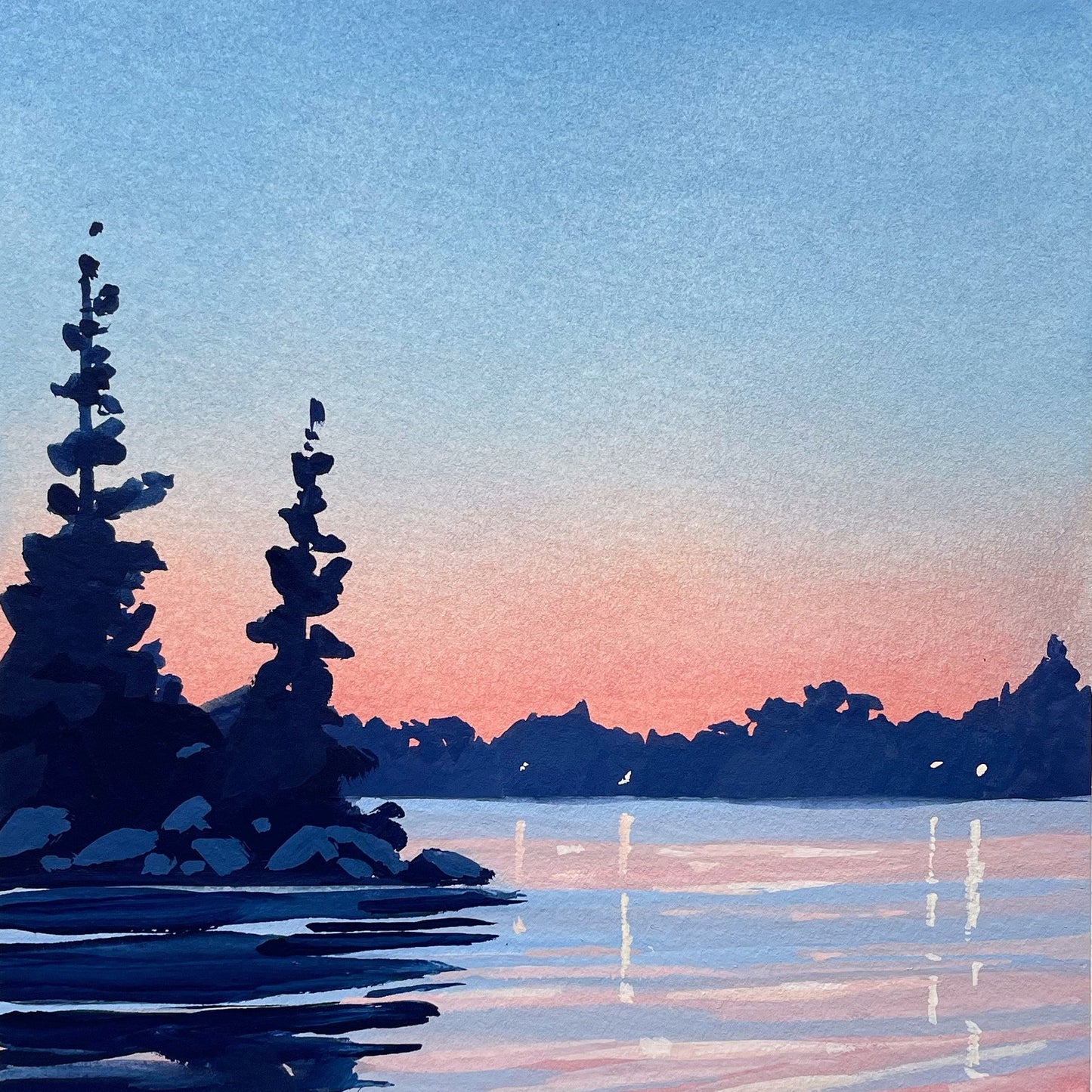 'Distant Lights' Original Gouache Painting