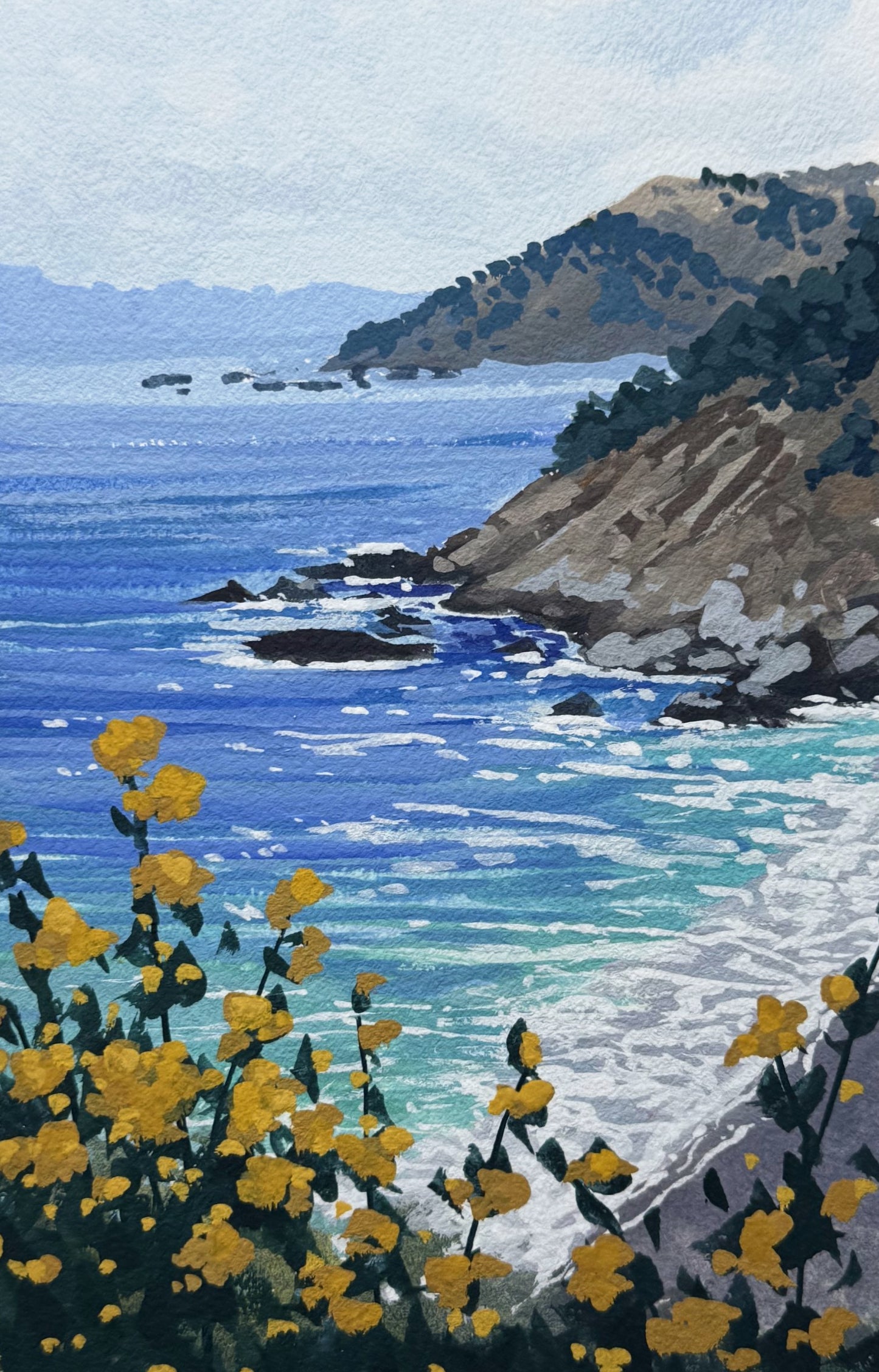 'July Coastline' Original Gouache Painting