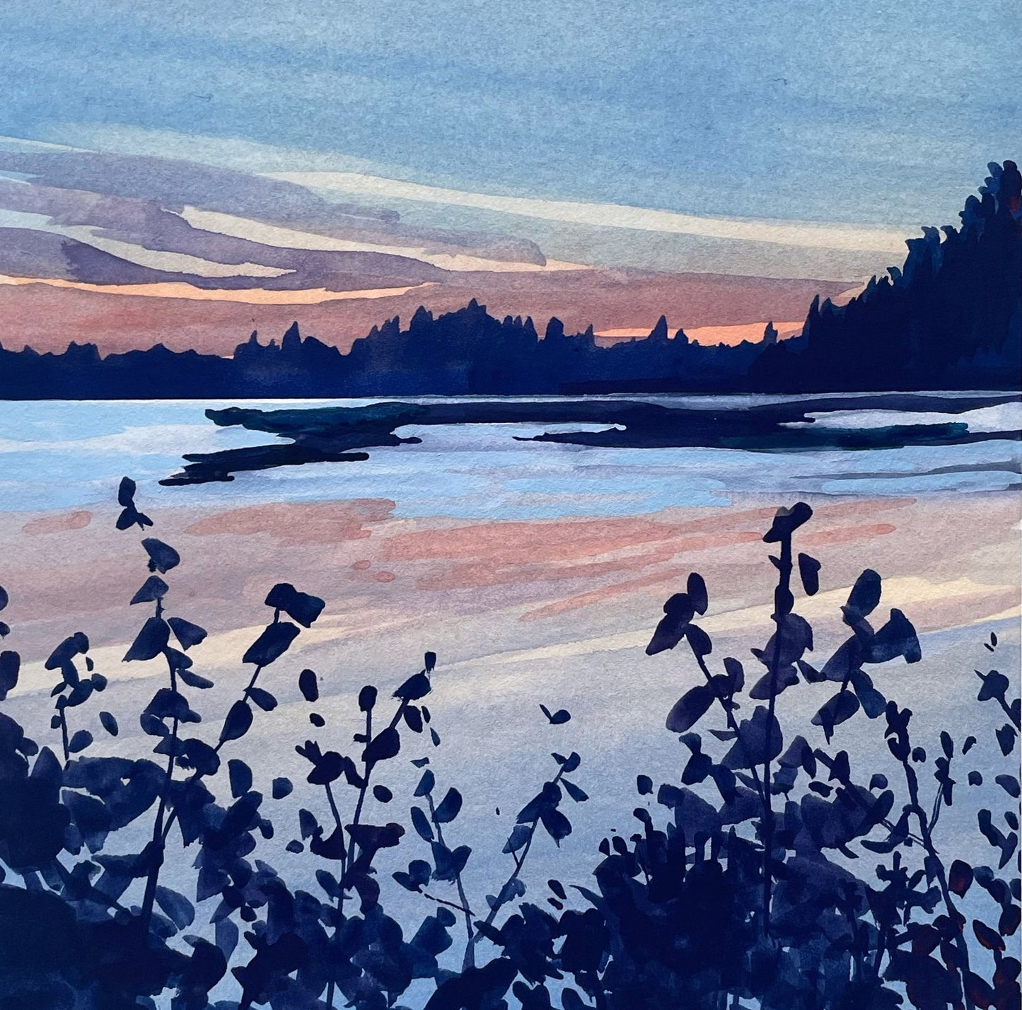 'Lakeside' Original Gouache Painting
