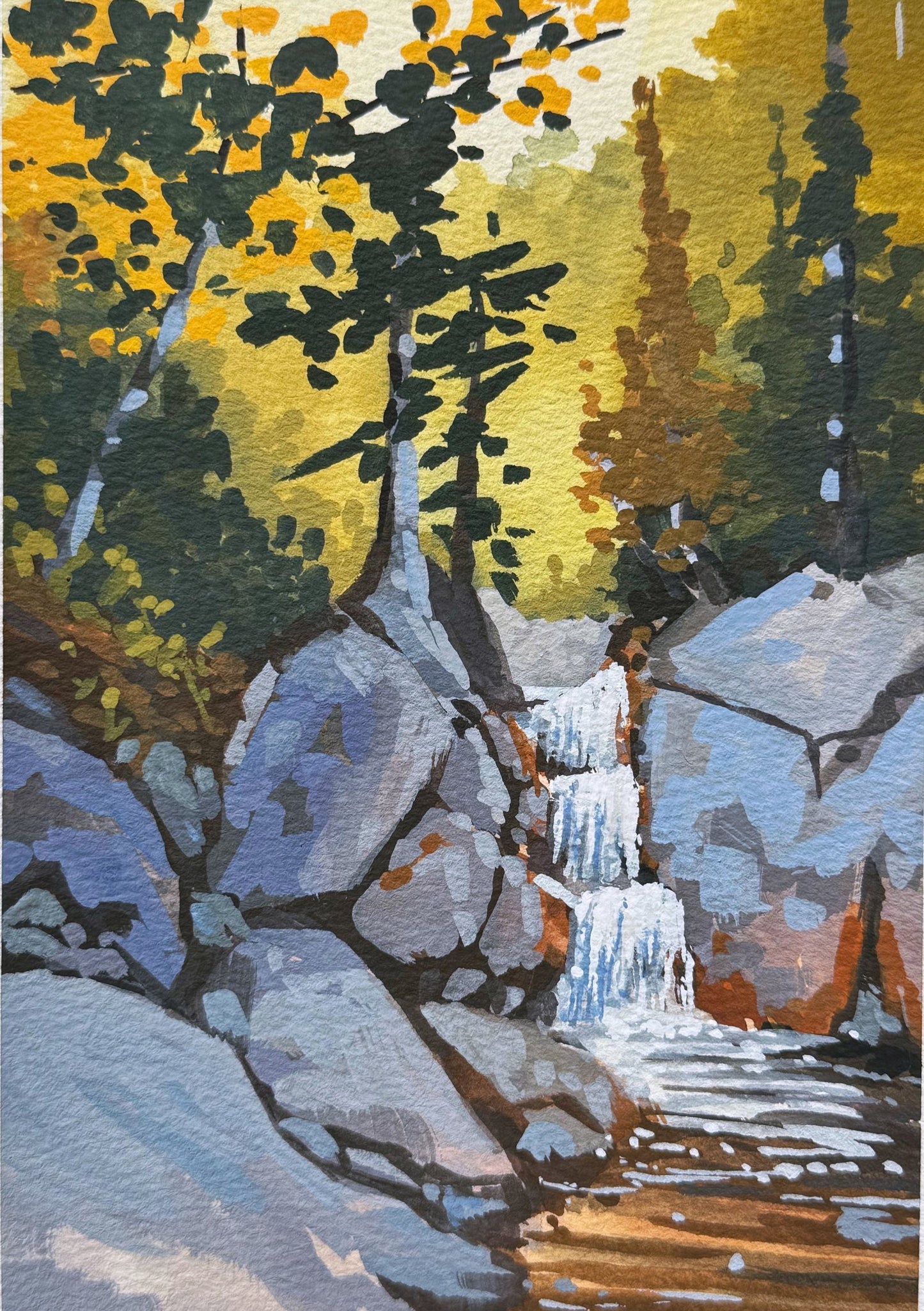 'New England Falls' Original Gouache Painting