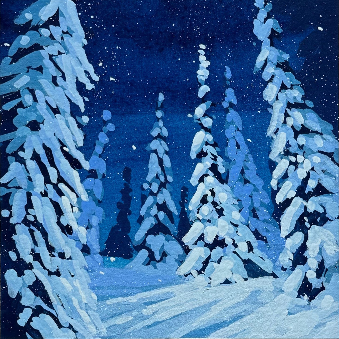 'Night Pines' Original Gouache Painting