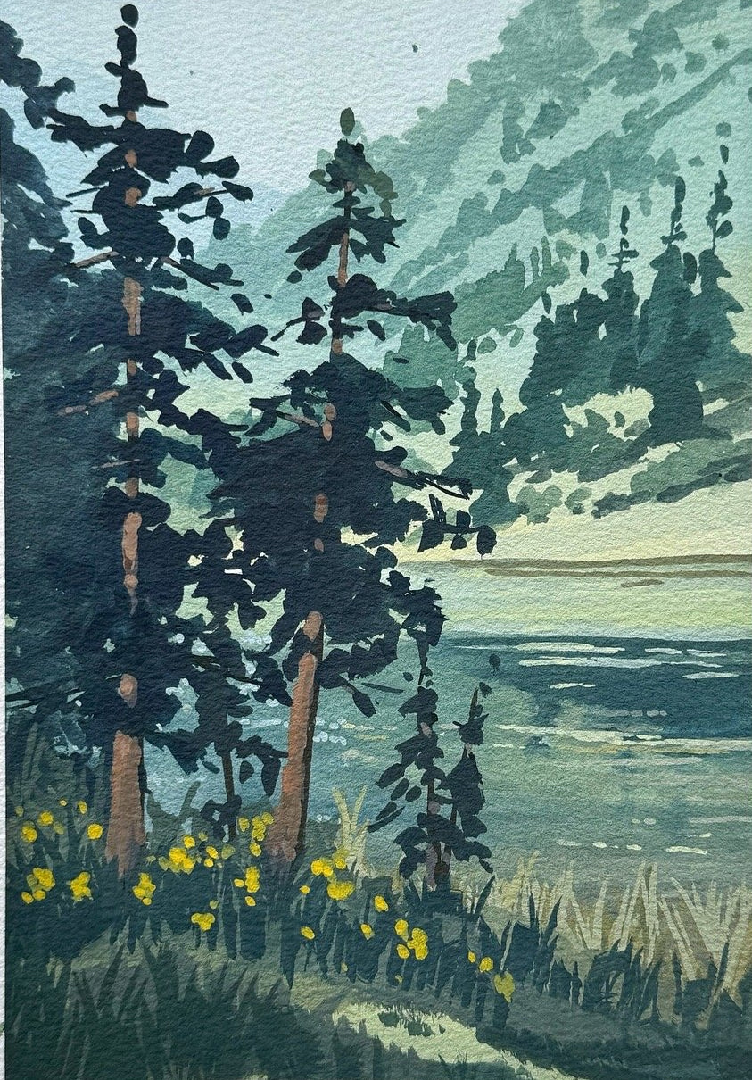 'Spring Greens' Original Gouache Painting