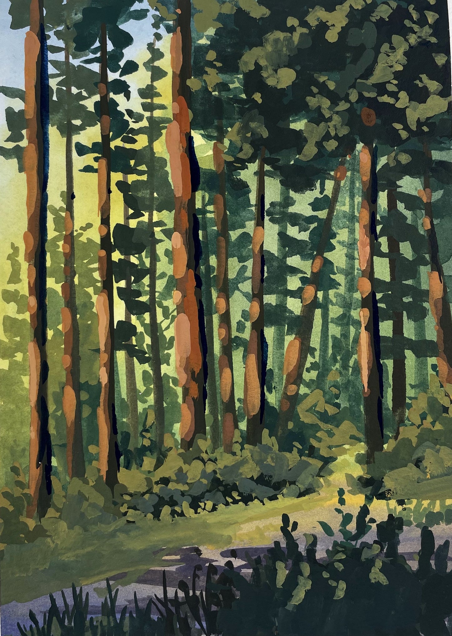 'Tree Lined Path' Original Gouache Painting