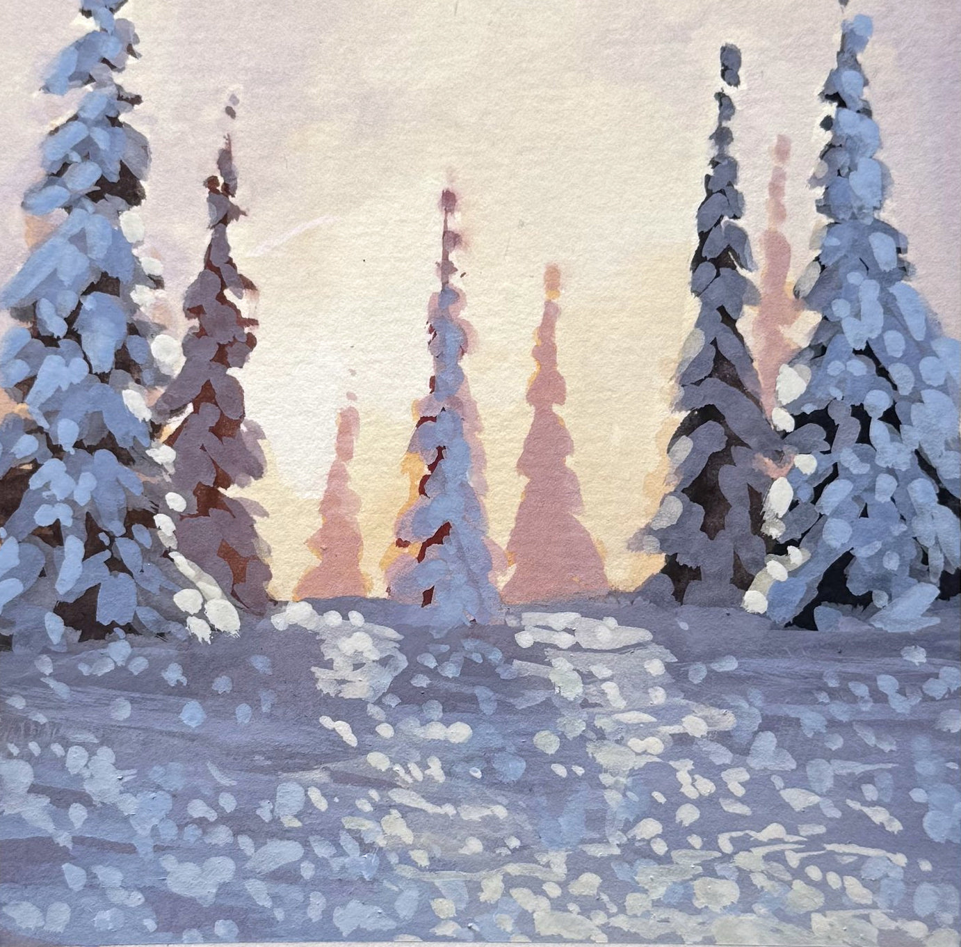 'Delicate Snow' Original Gouache Painting