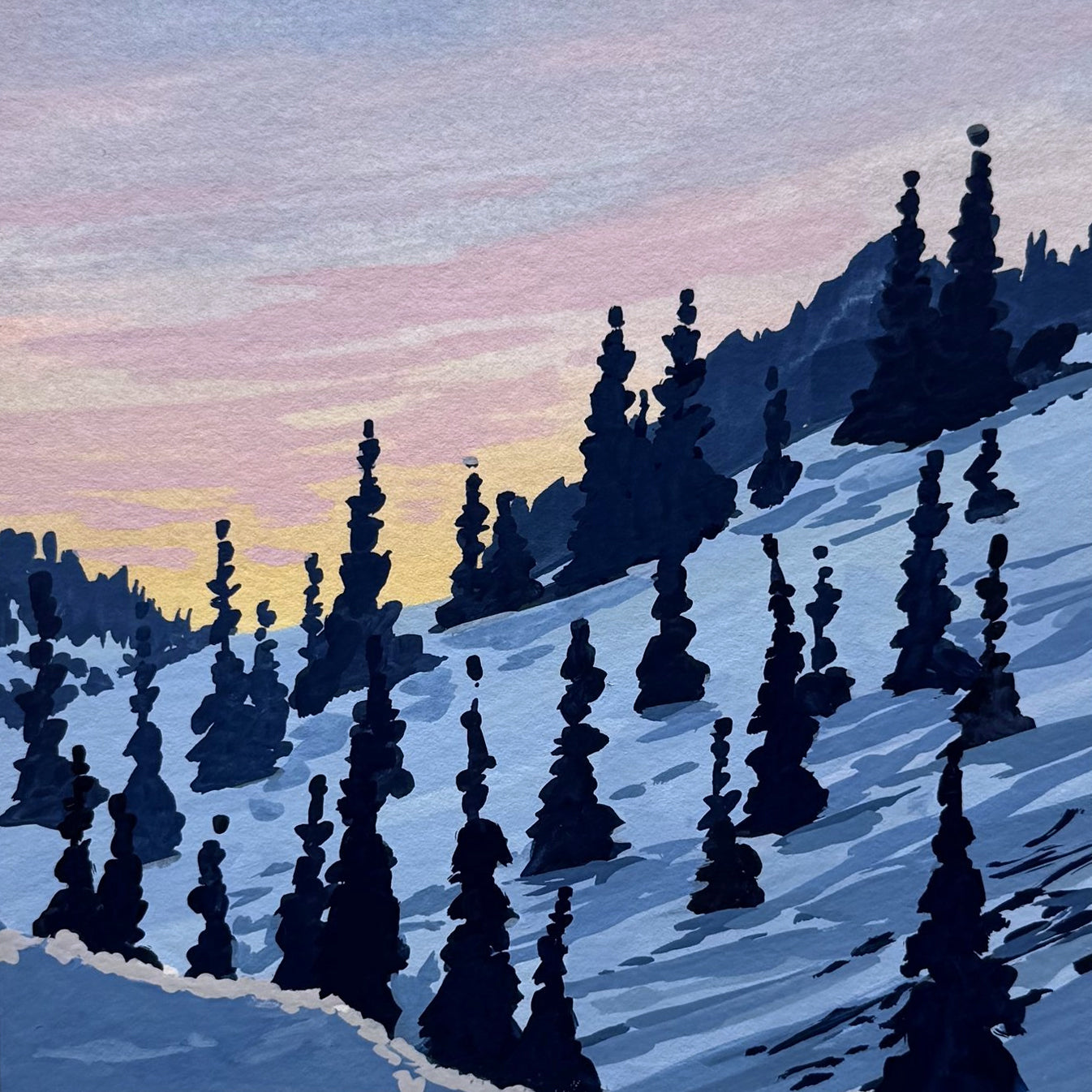 'Downhill Quiet' Original Gouache Painting