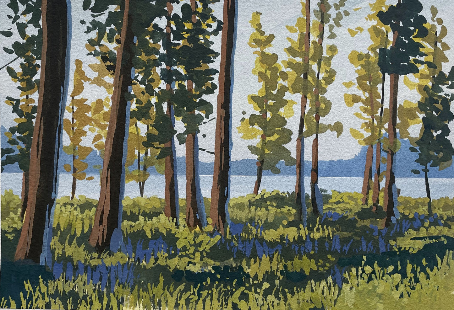 'Grassy Stroll' Original Gouache Painting