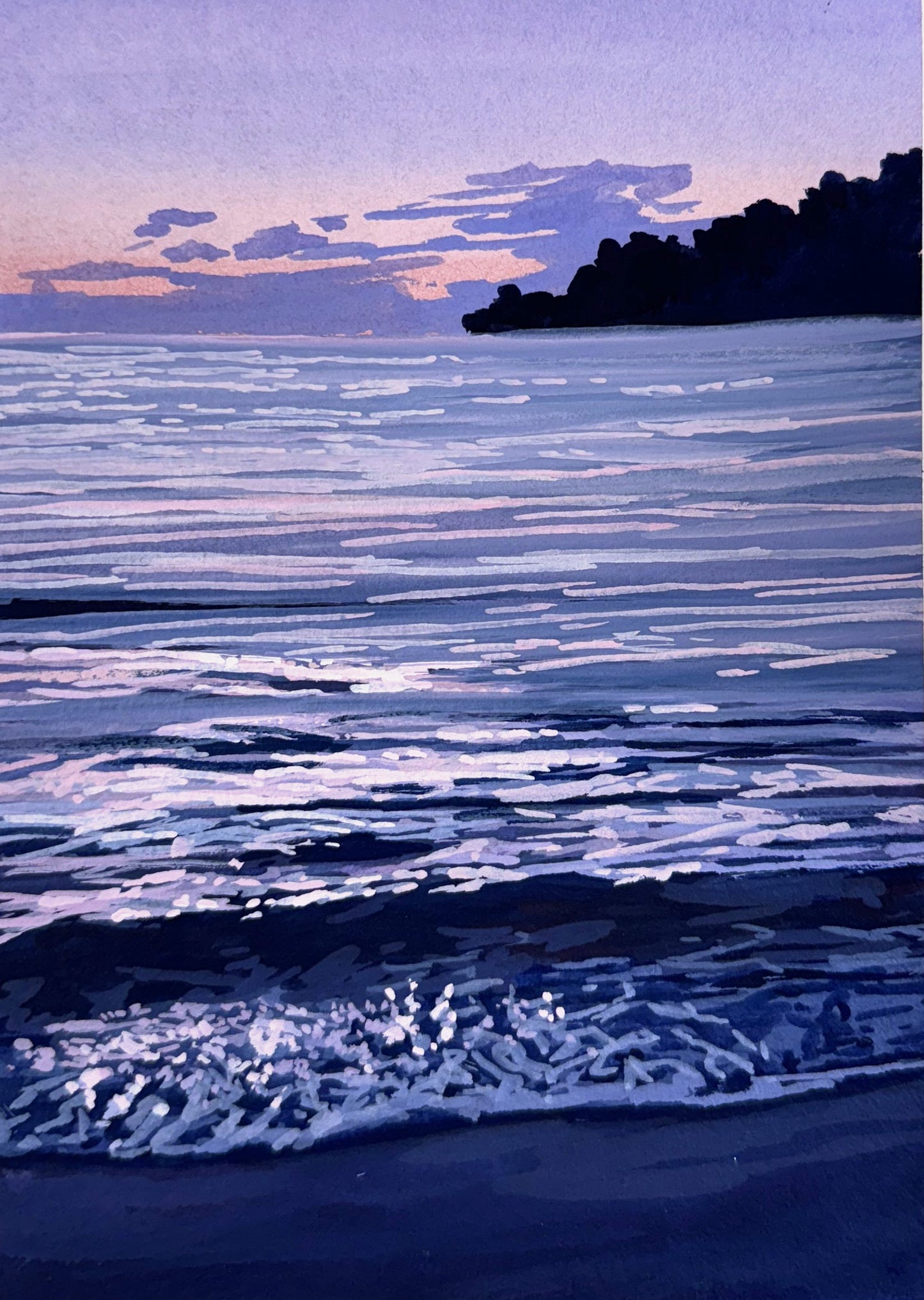 'Lilac Shore' Original Gouache Painting