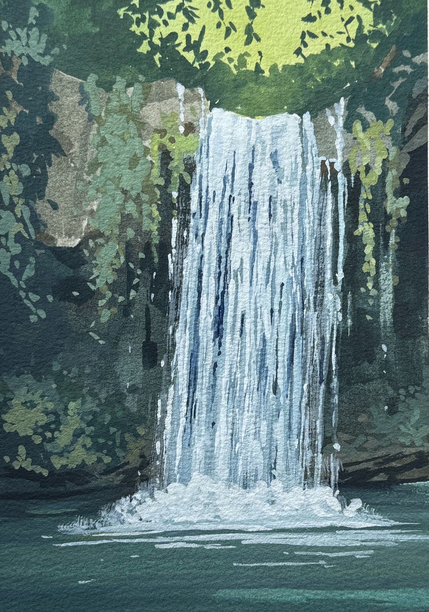 'Lush Cascade' Original Gouache Painting