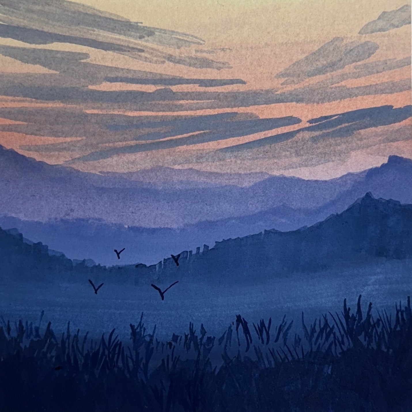 'Misty Flight' Original Gouache Painting