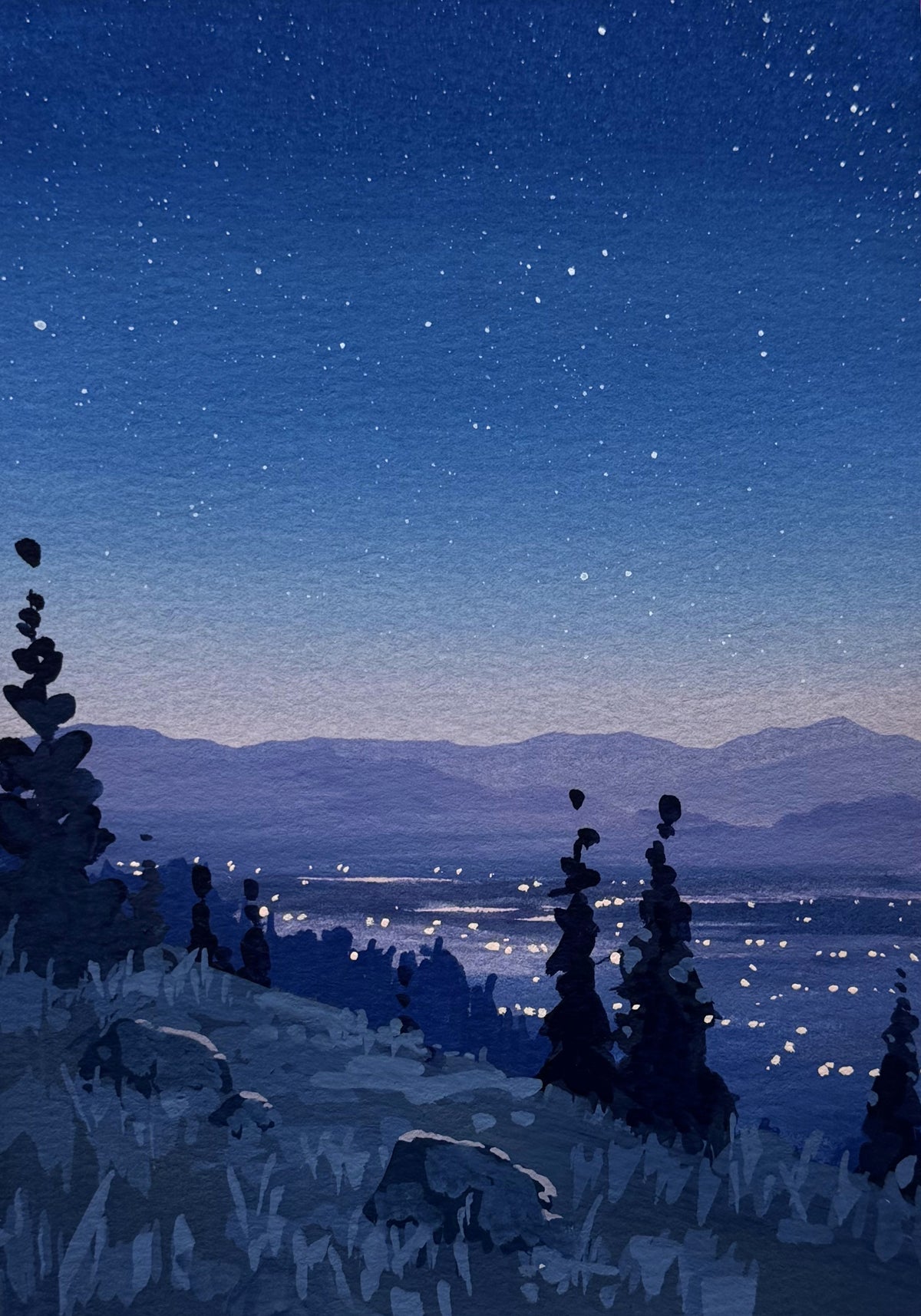 'Stargazing' Original Gouache Painting