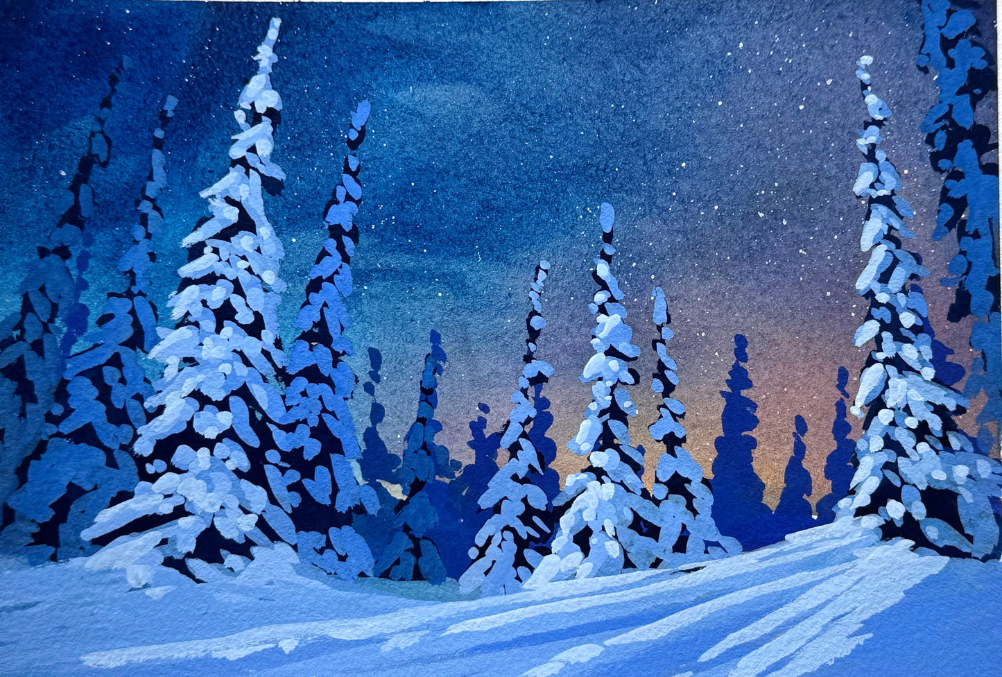 'Winter Hush' Original Gouache Painting
