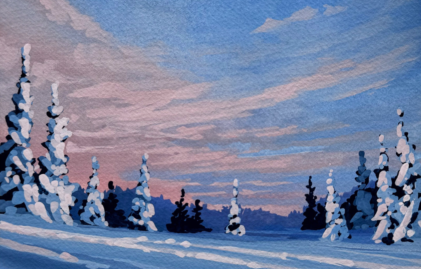 'Winter Pastel Sky' Original Gouache Painting
