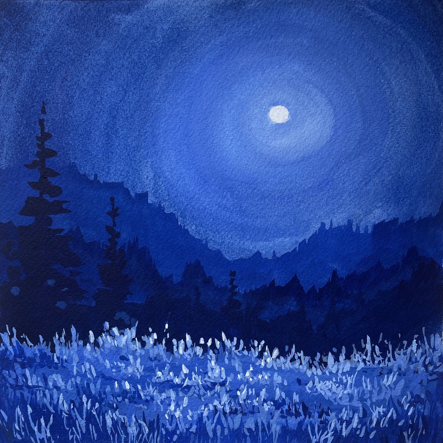 'Midnight Blues' Original Gouache Painting