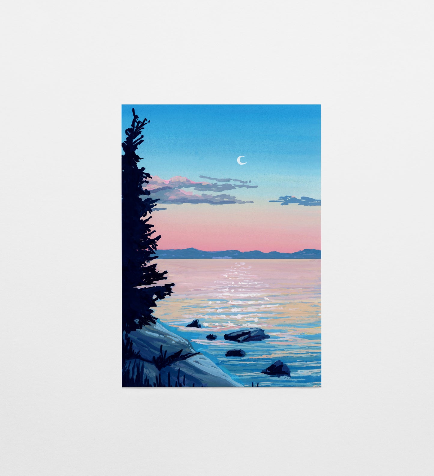'Moon Over Pastel Lake' Postcard