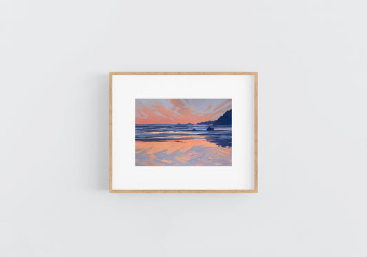 'Blazing Coastal Sunset' Original Gouache Painting