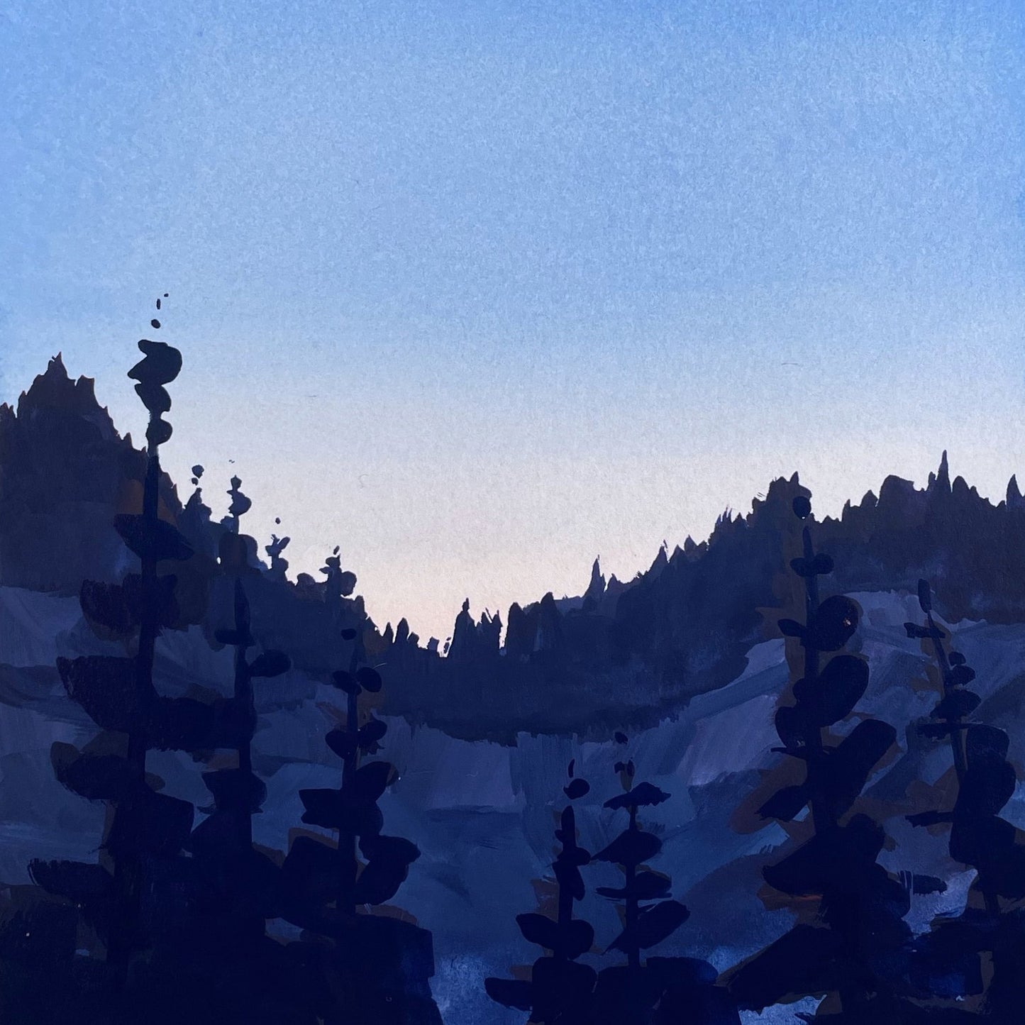 'Blue Hour Cliffs' Original Gouache Painting