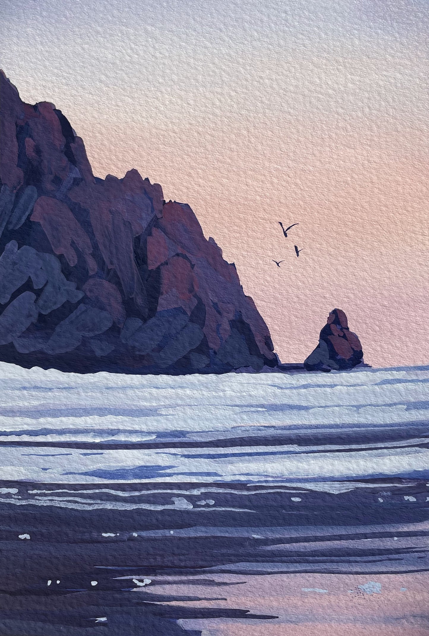 'Blushing Beach' Original Gouache Painting