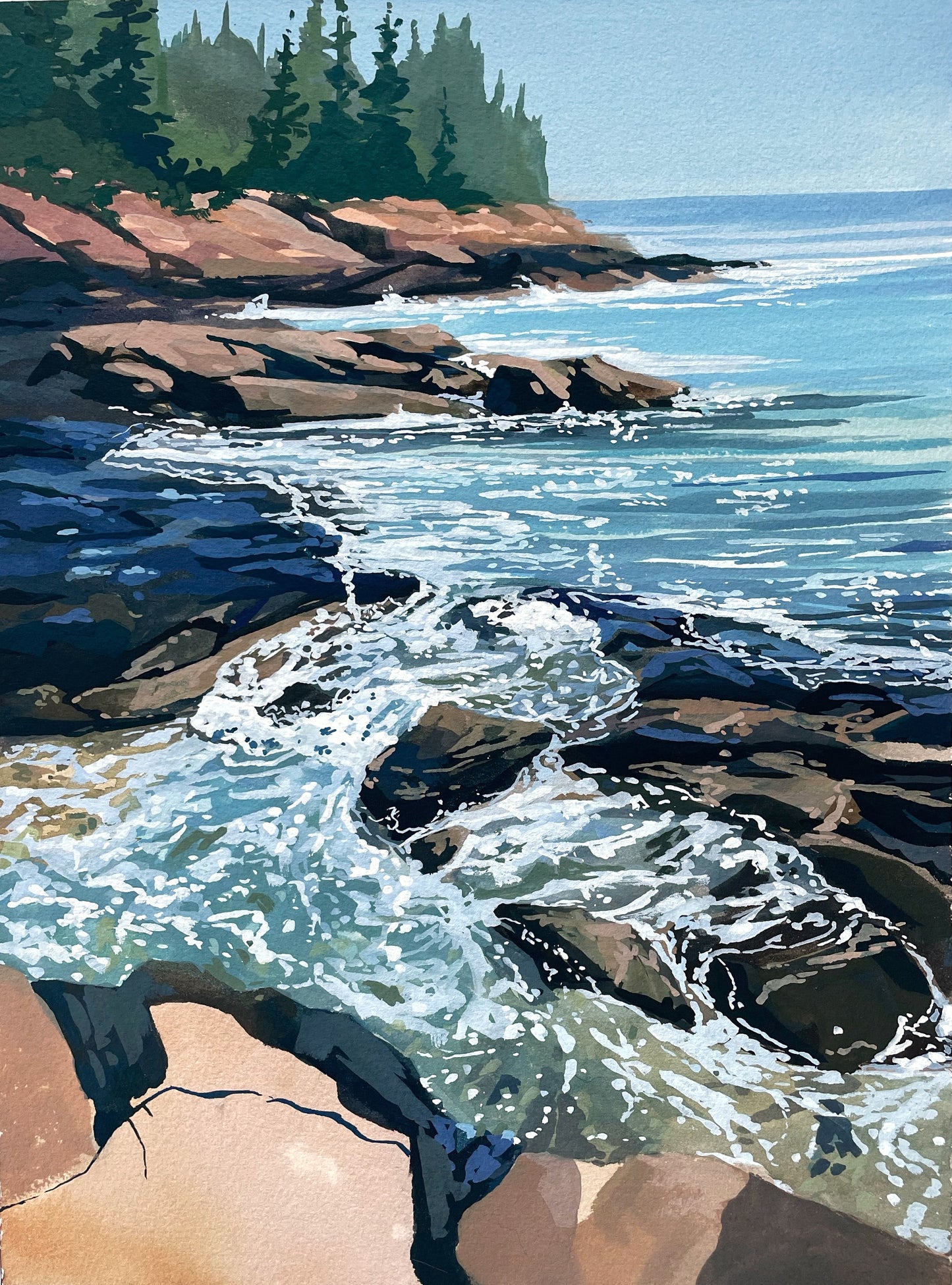 'Coastal Rocks' Original Gouache Painting