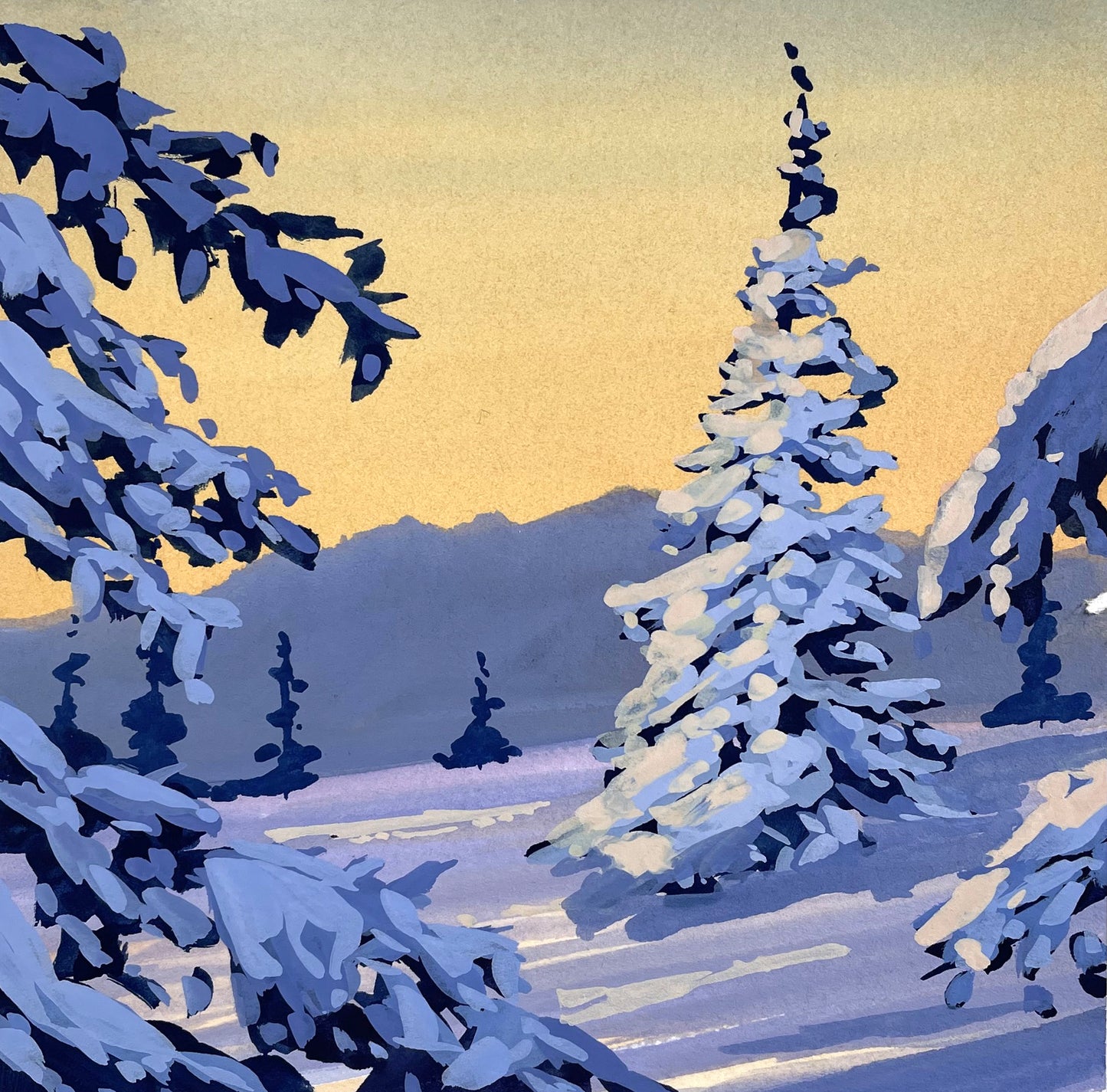 'Fresh Morning Snow' Original Gouache Painting
