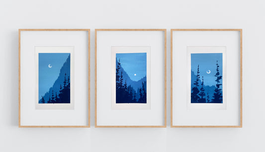 'In the Mountains' Trio of Original Gouache Paintings