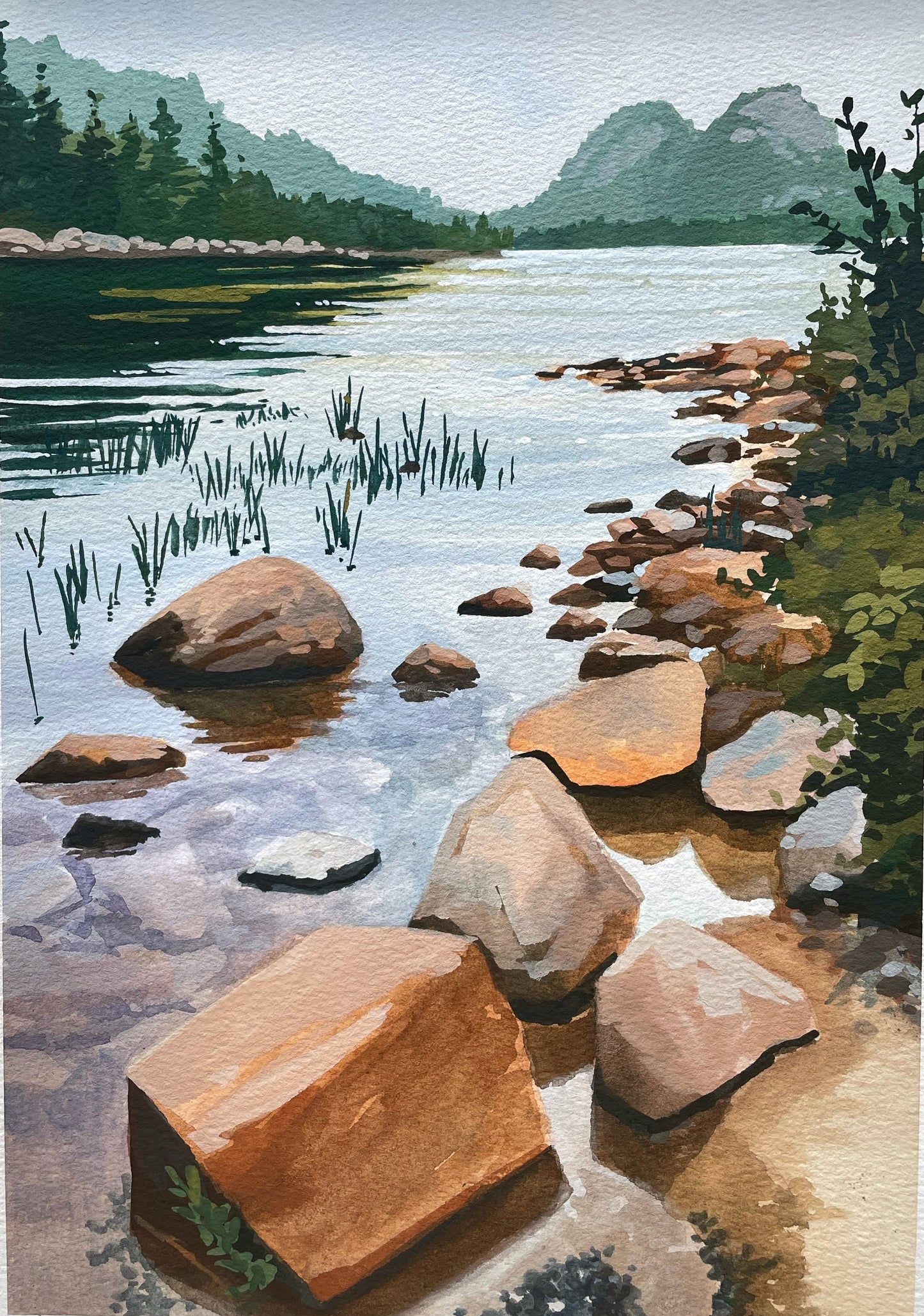 'Jordan Pond iii' Original Gouache Painting