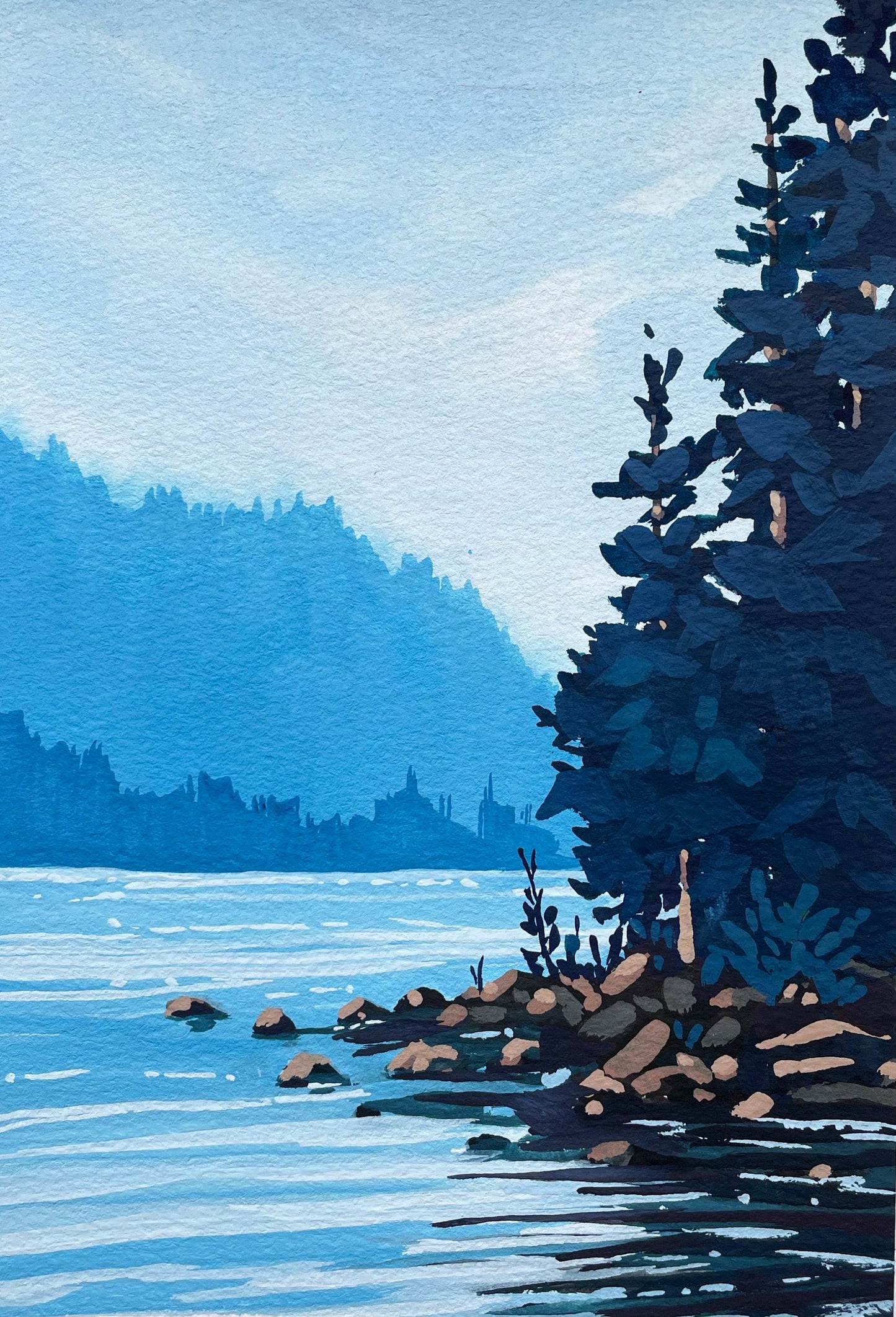 'Lake Blues' Original Gouache Painting
