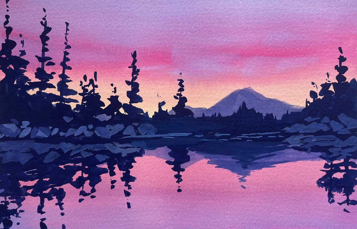 'Magenta Sunset' Original Gouache Painting