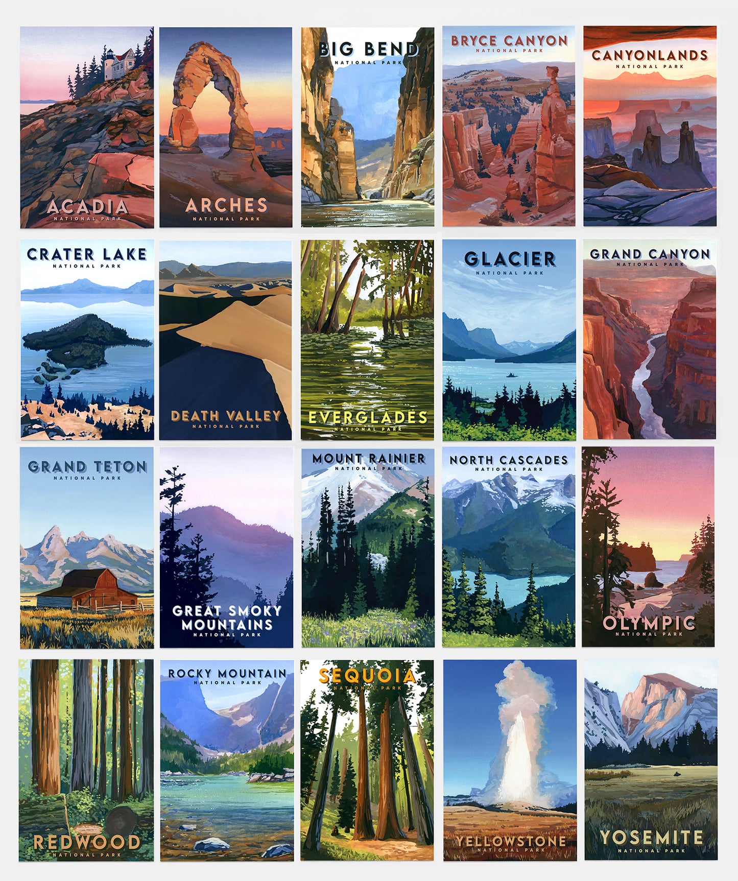 National Parks Travel Poster Postcard - Set of 6