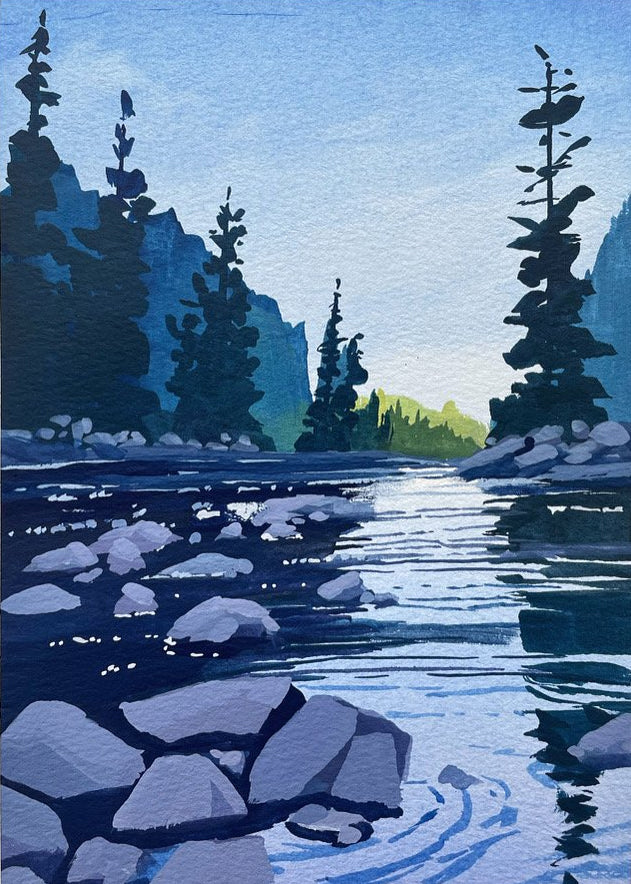 'River Blues' Original Gouache Painting