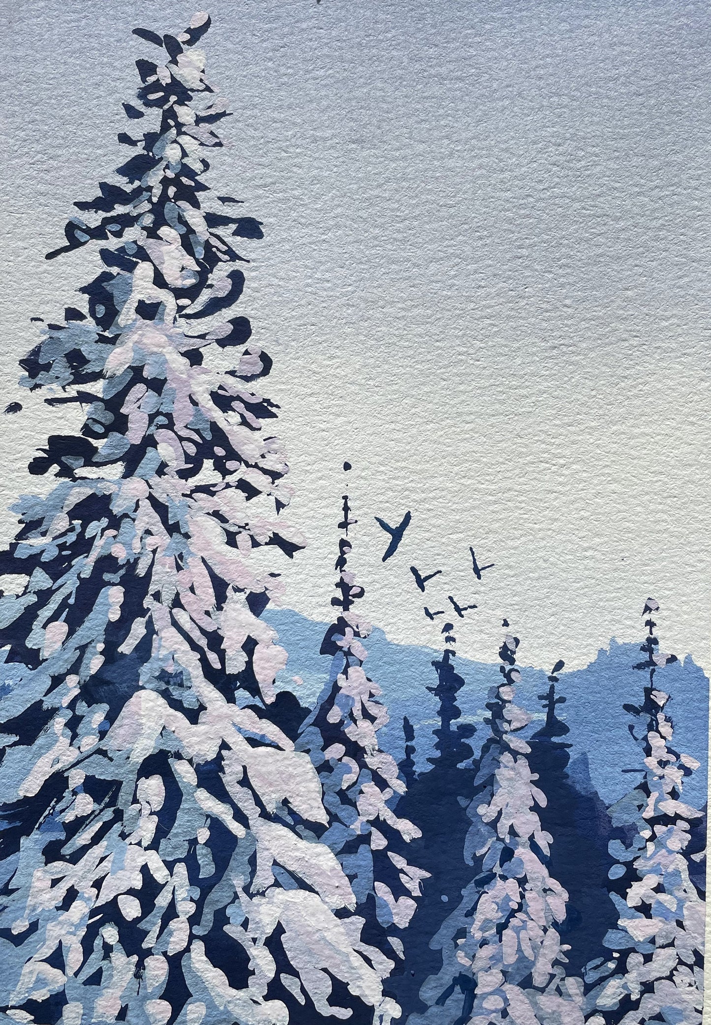 'Snow Birds' Original Gouache Painting