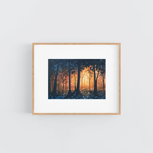 'Wooded Nightfall' Original Gouache Painting