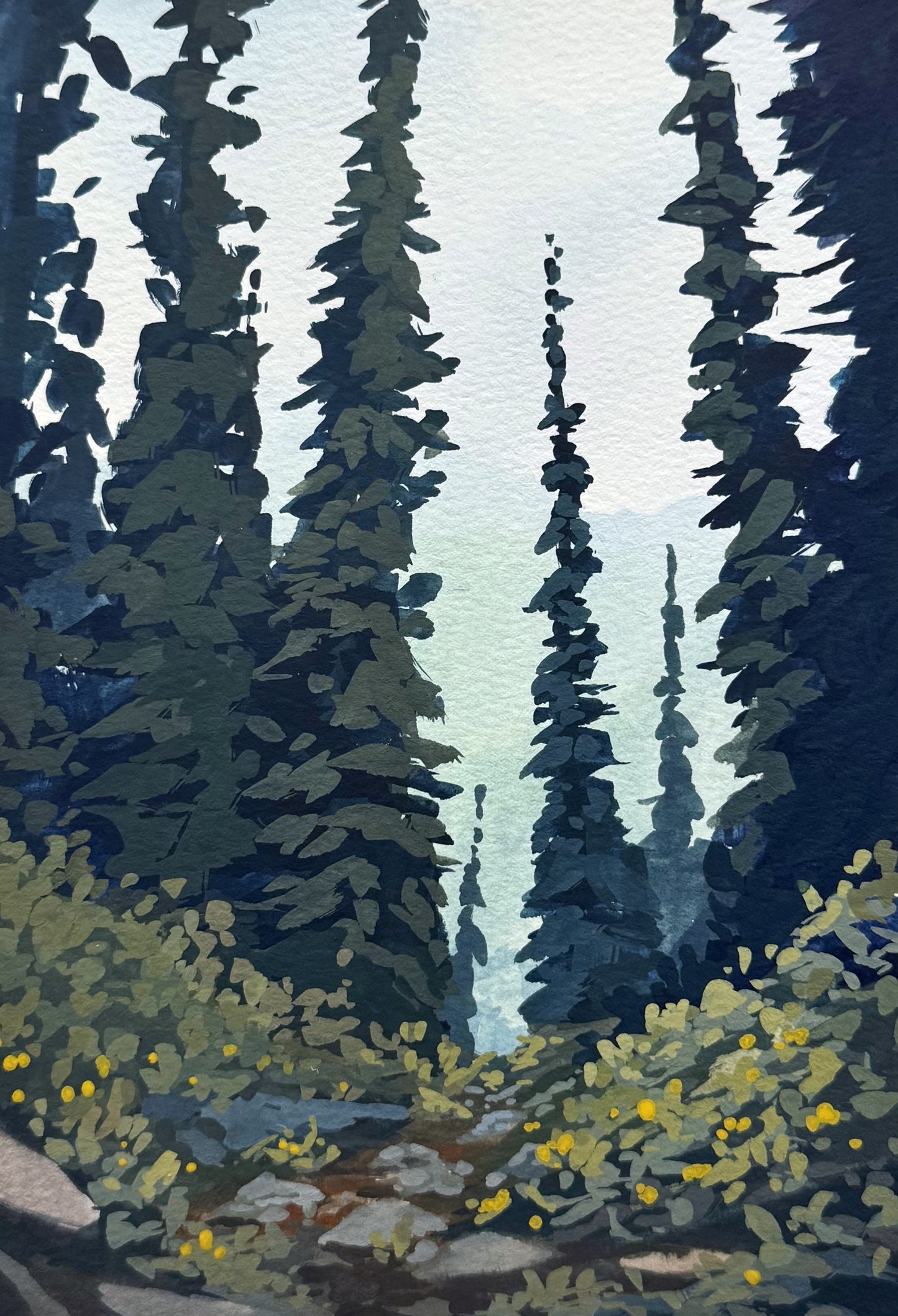 'Among the Evergreens' Original Gouache Painting