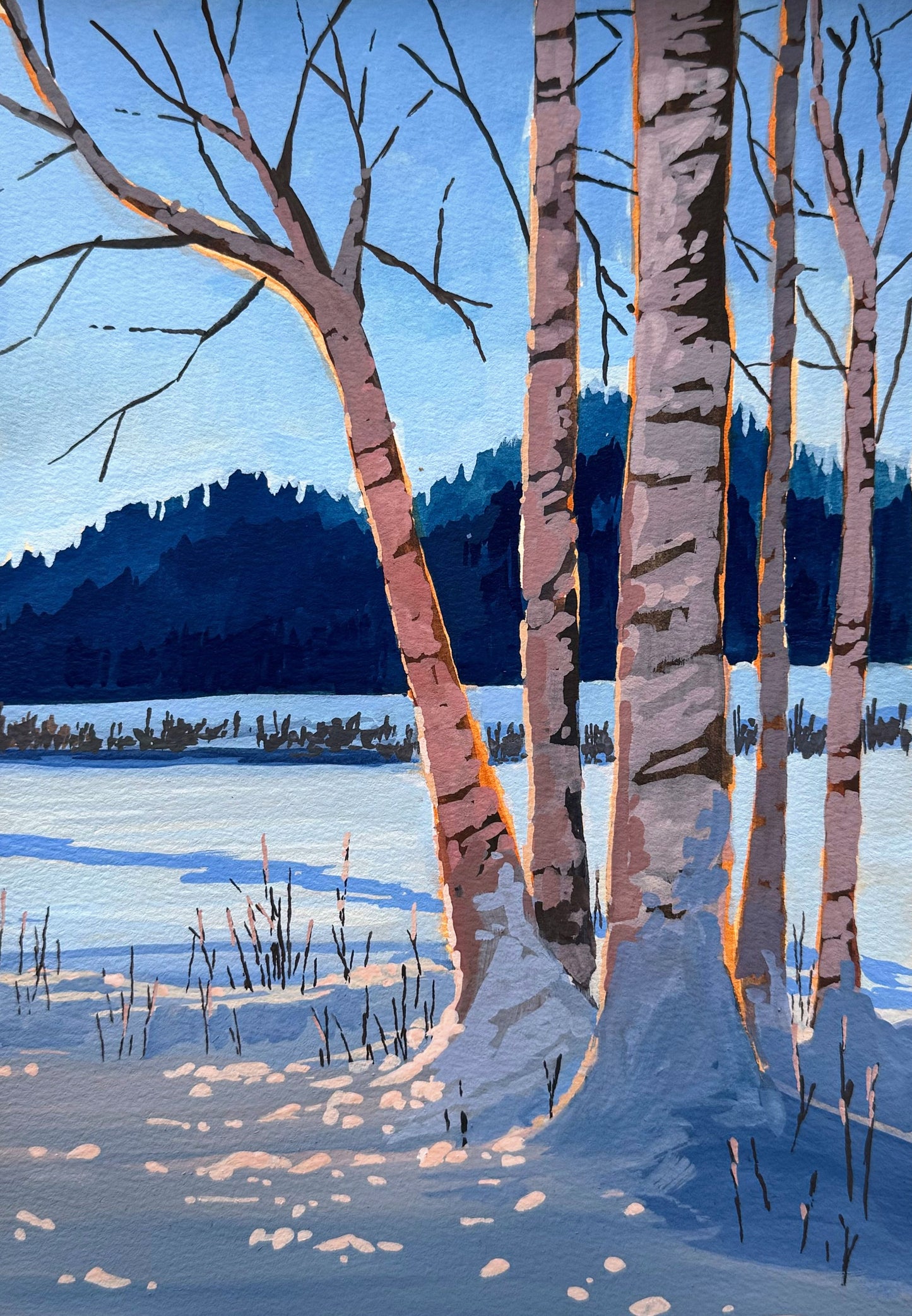 'Birches' Original Gouache Painting