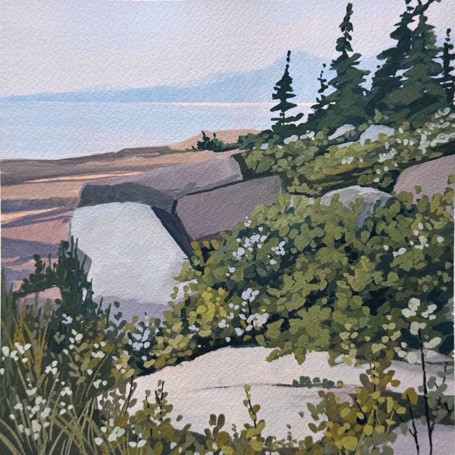 'Lush Shoreline' Original Gouache Painting