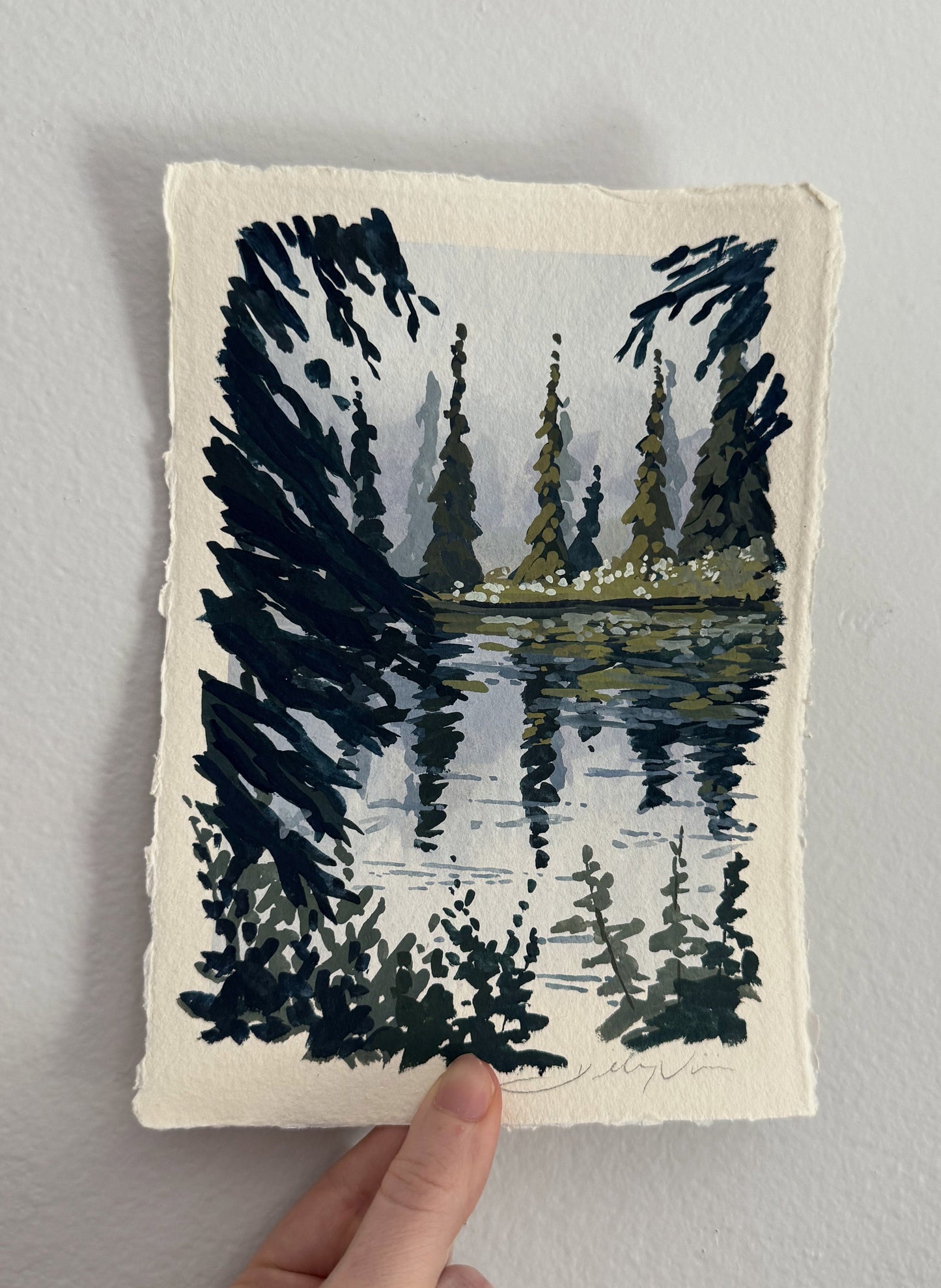 'Overcast Pond' Original Gouache Painting