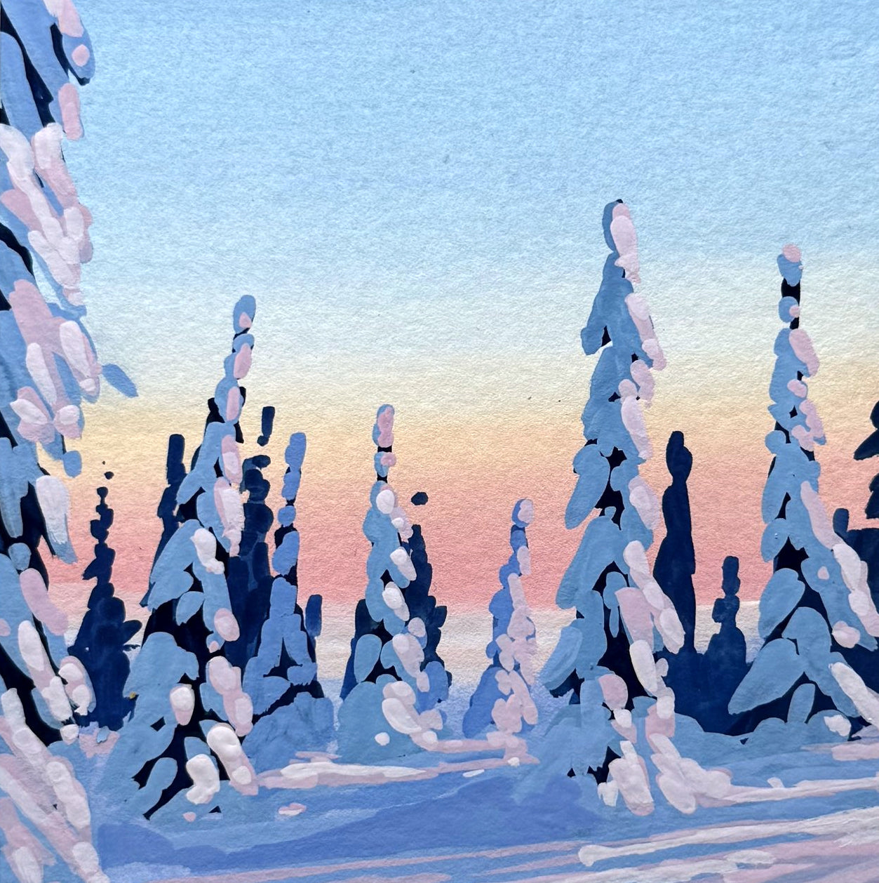 'Pristine Snowfall' Original Gouache Painting