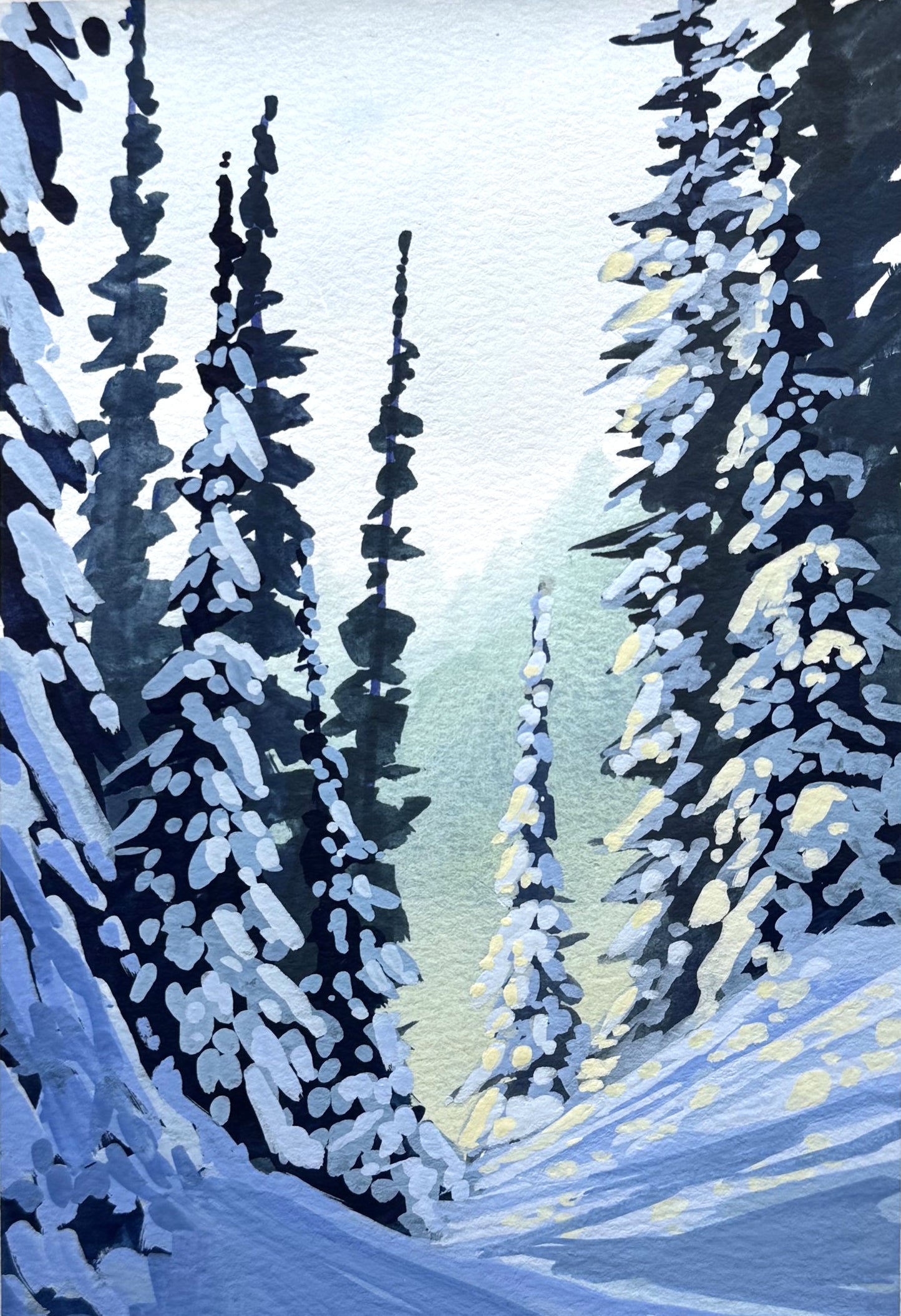 'Snowy Slopes' Original Gouache Painting
