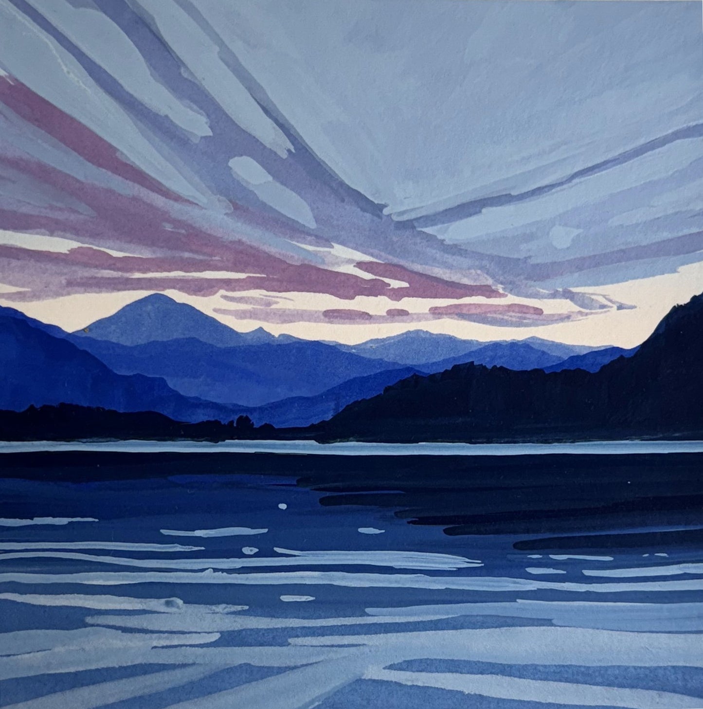 'Sunset Storm Clouds' Original Gouache Painting