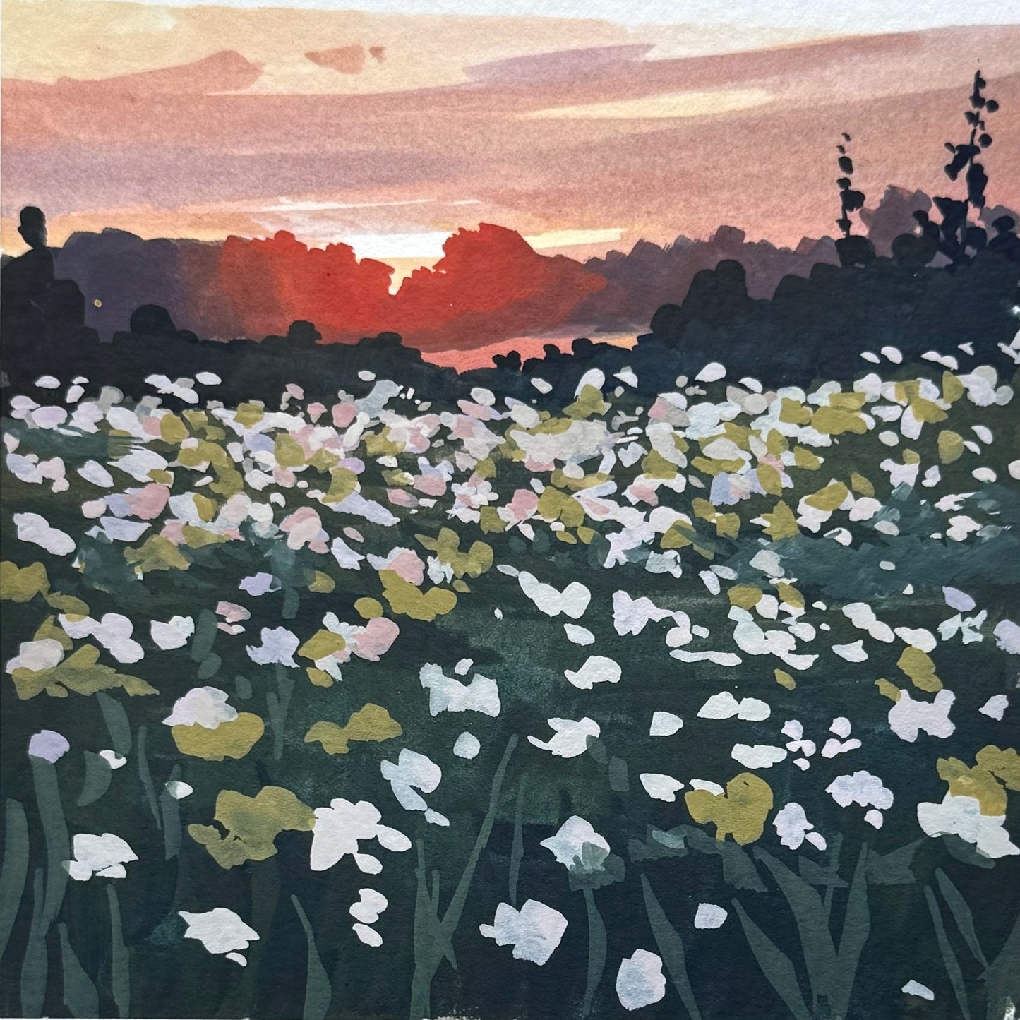 'Swimming in Flowers' Original Gouache Painting
