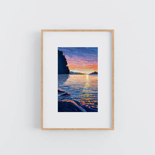 'Sparkling Lake Sunset' Original Gouache Painting