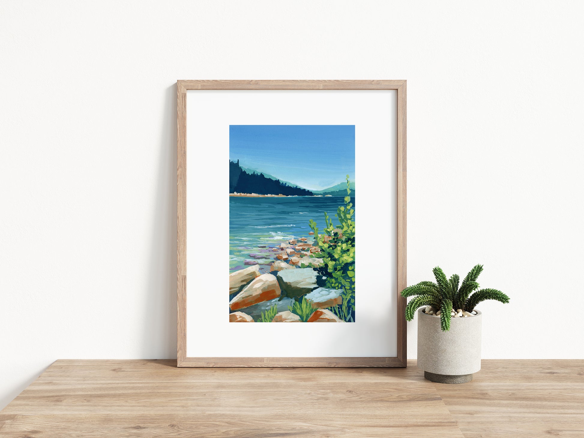 framed small print of landscape painting of Acadia National Park's Jordan Pond