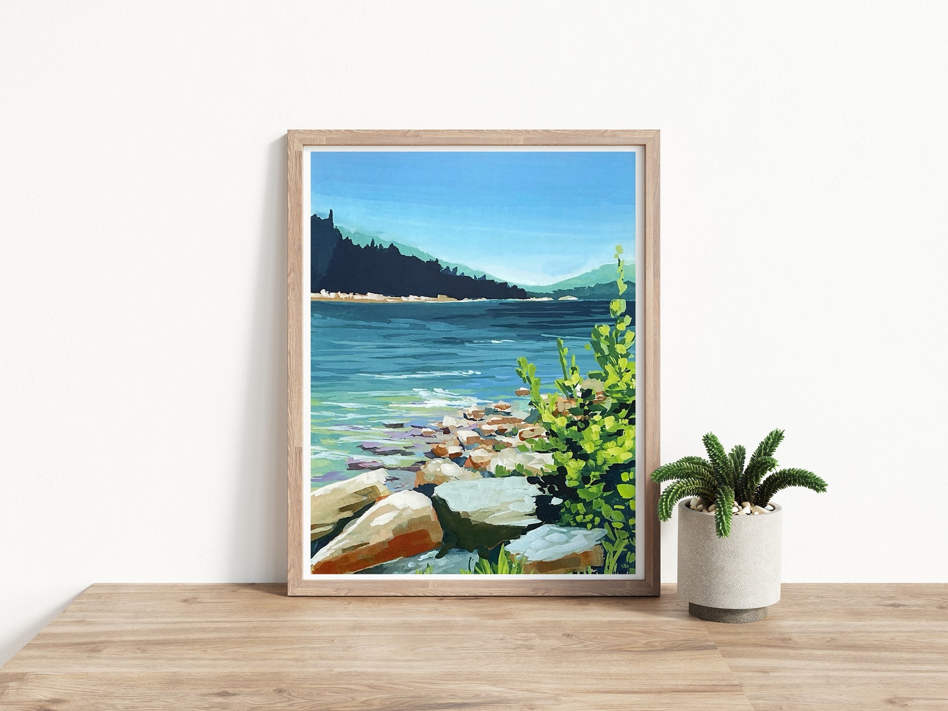 framed art print of landscape painting of Acadia National Park's Jordan Pond