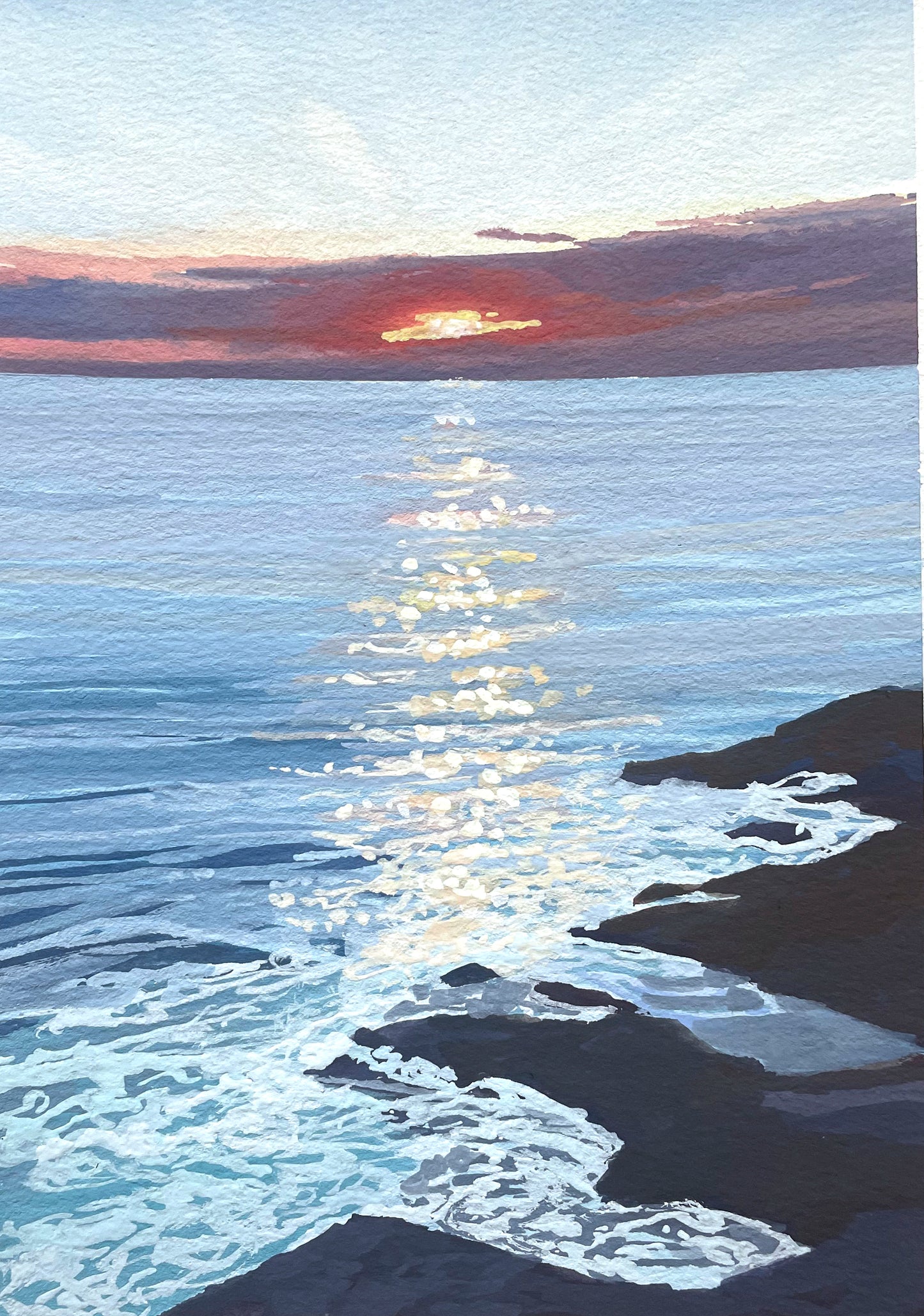 'Sunset From the Shore' Original Gouache Painting